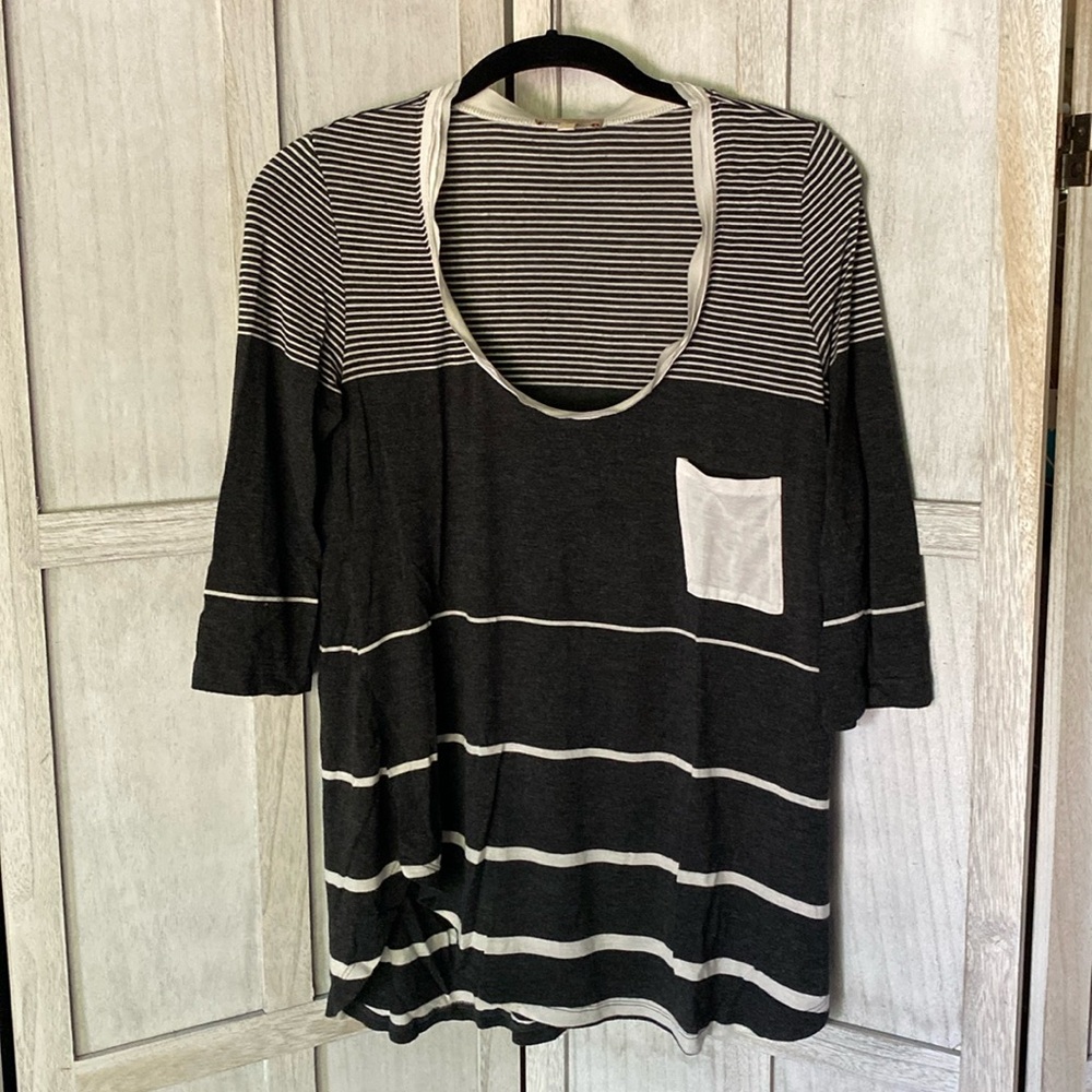 Anthropologie Bordeaux 3/4 Sleeve Stripe shirt